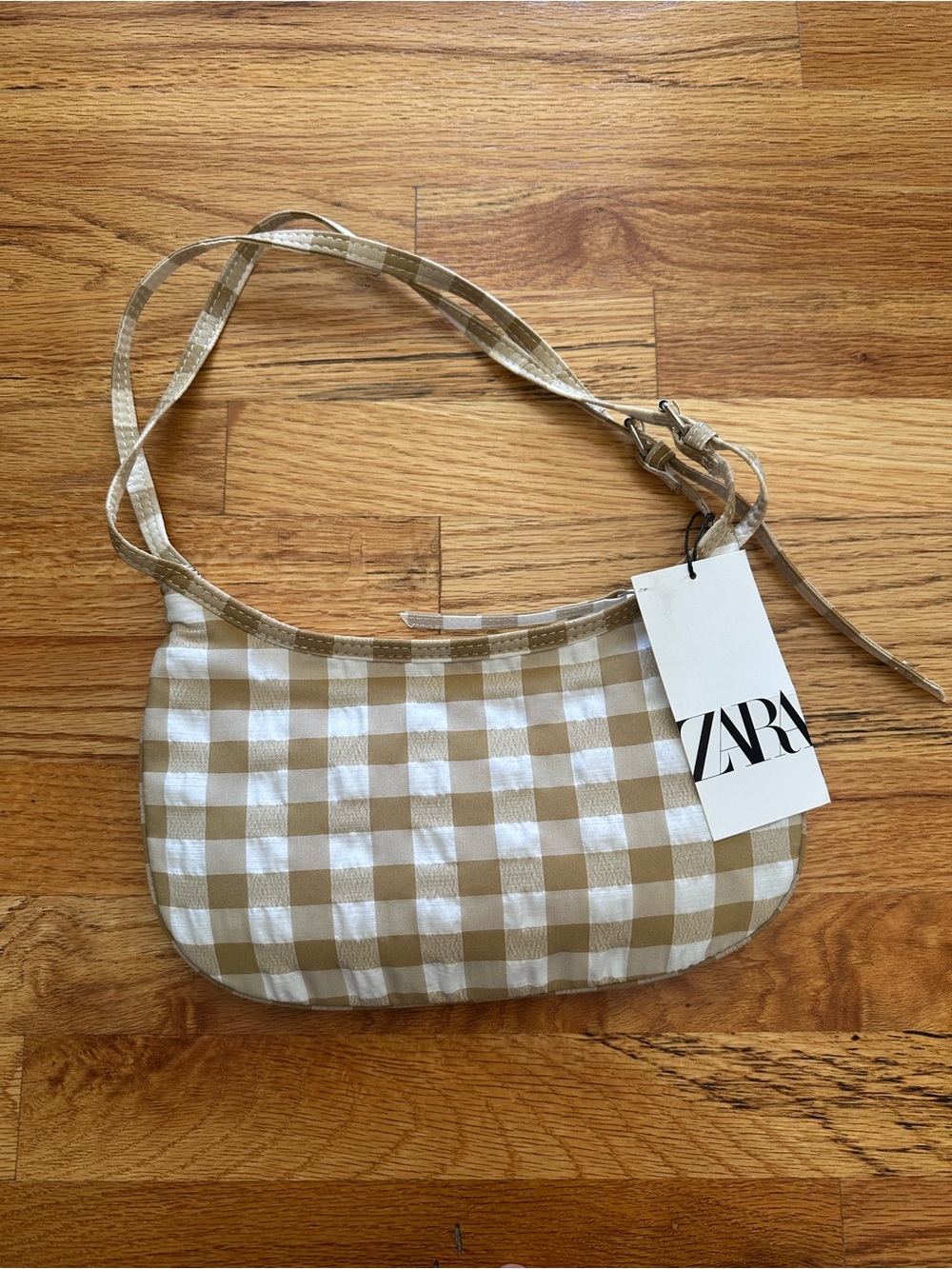 NWT ZARA Beige Gingham Shoulder Bag